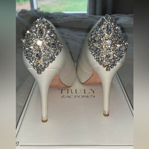 Zac Posen Ivory Crystal-Embellished Stiletto Heels